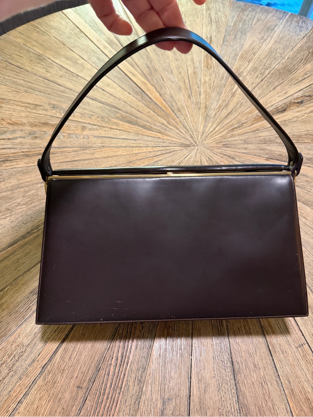 Vintage 1950s Susan Gail Accordion Frame Purse Brown Box Handbag Top Handle 13”